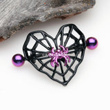 Detail View 1 of A Pair of Blackline Voodoo Heart Spiderweb Nipple Shield Ring-Black/Purple
