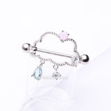 Detail View 1 of A Pair of Adorable Cloud Rainy Sparkles Dangle Nipple Shield-Clear Gem/Rose Water Opal/Aqua