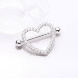 Detail View 1 of A Pair of Adorable Multi-Gem Heart Sparkle Shield Nipple Barbell Ring-Clear Gem