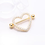Detail View 1 of A Pair of Golden Adorable Multi-Gem Heart Sparkle Shield Nipple Barbell Ring-Clear Gem