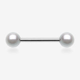 A Pair of Luster Pearlescent Ball Ends Nipple Barbell