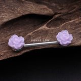 Detail View 1 of A Pair of Acrylic Rose Blossom Nipple Barbell Ring-Light Purple