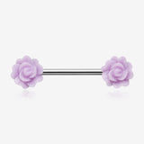 A Pair of Acrylic Rose Blossom Nipple Barbell Ring-Light Purple