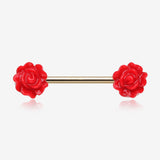 A Pair of Golden Acrylic Rose Blossom Nipple Barbell Ring
