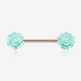 A Pair of Rose Gold Acrylic Rose Blossom Nipple Barbell Ring