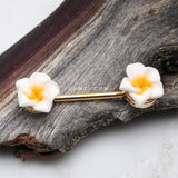 Detail View 1 of A Pair of Kauai Plumeria Handmade Clay Flower Nipple Barbell