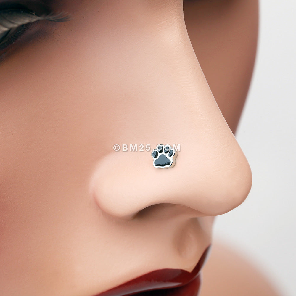 Detail View 1 of Adorable Paw Print Nose Stud Ring-Steel