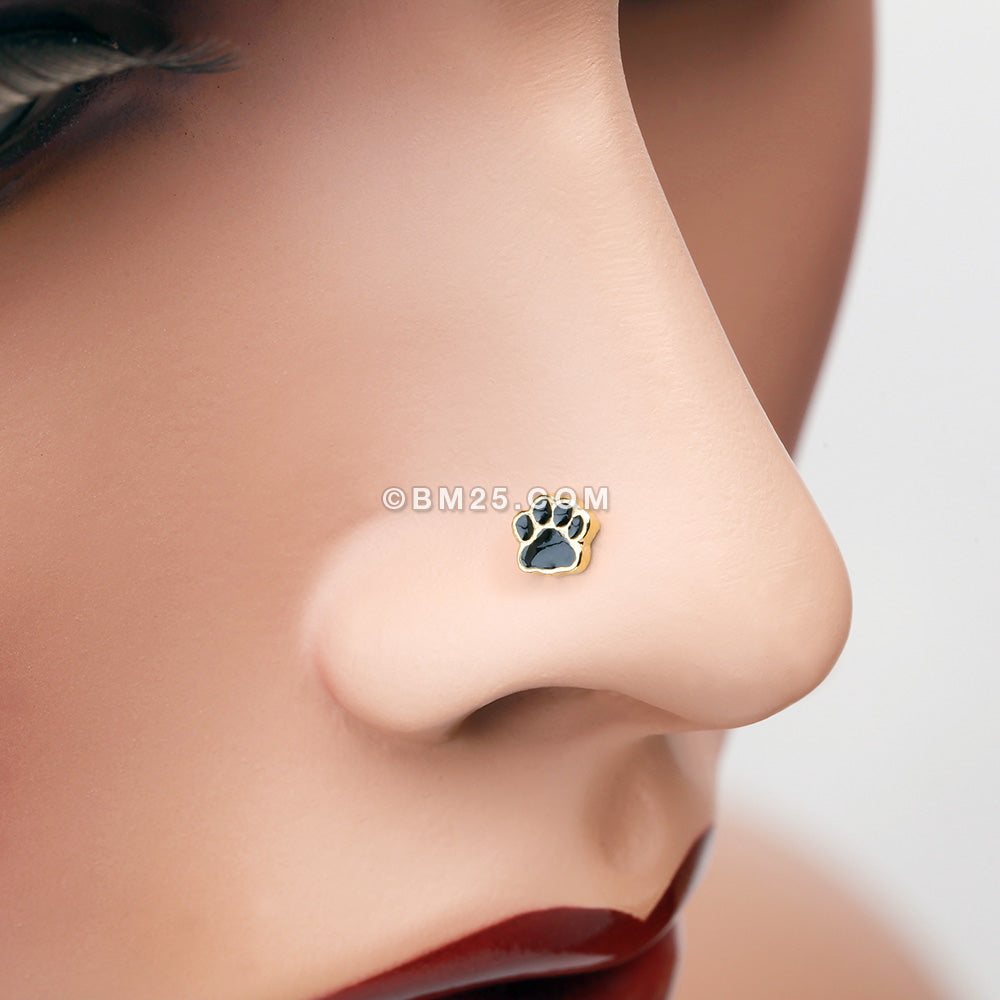 Detail View 1 of Golden Adorable Paw Print Nose Stud Ring-Gold