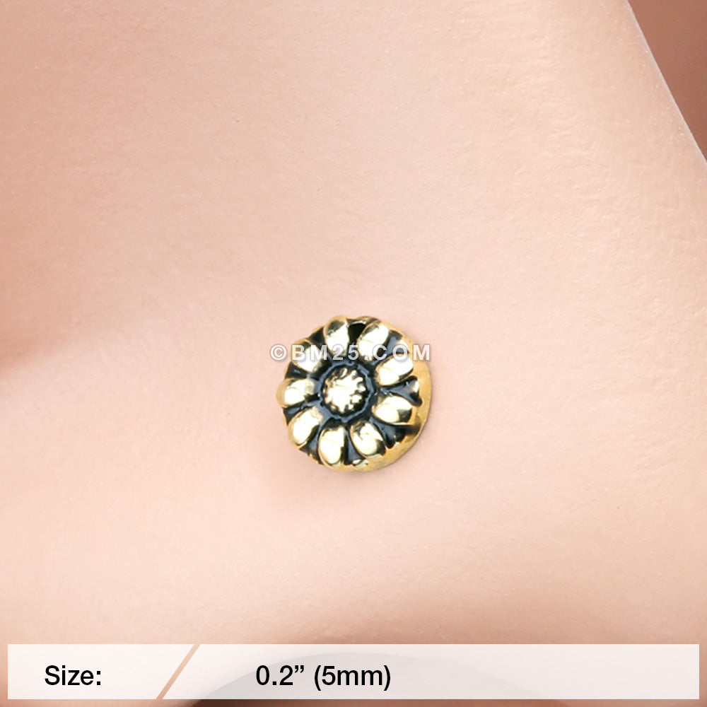 Detail View 2 of Golden Antique Daisy Nose Stud Ring-Gold