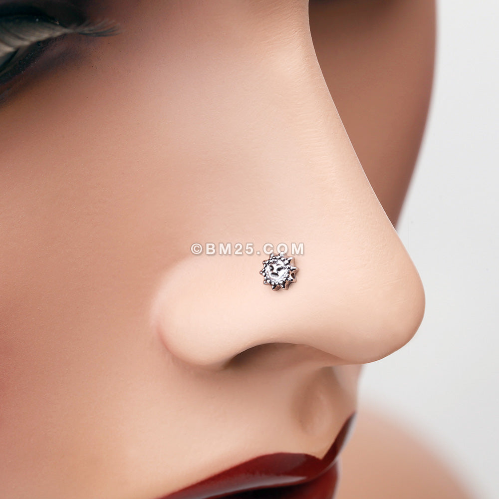 Detail View 1 of Antique Mythical Sun Face Nose Stud Ring-Steel