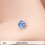 Detail View 2 of Blue Sailor Anchor Nose Stud Ring-Blue