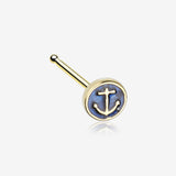 Golden Blue Sailor Anchor Nose Stud Ring-Blue