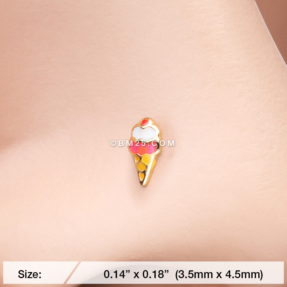 Detail View 2 of Golden Sweet Jubilee Ice Cream Cone Nose Stud Ring-Pink