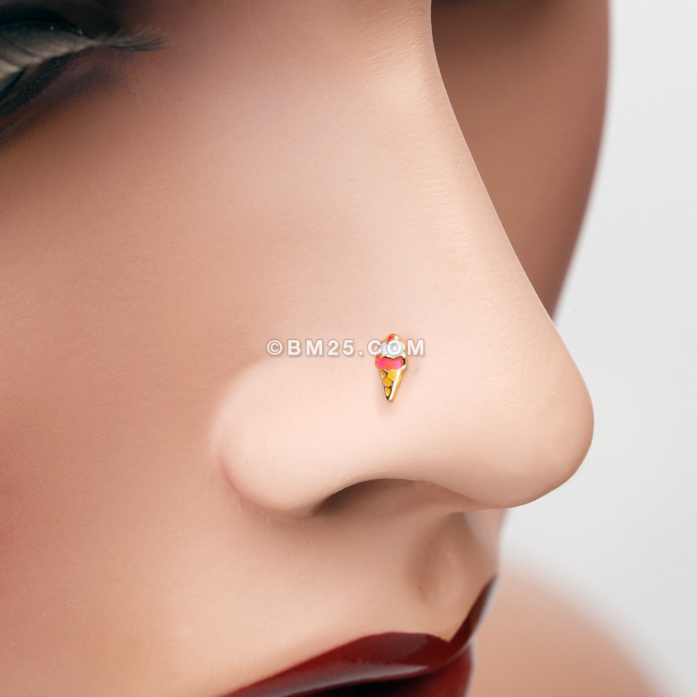 Detail View 1 of Golden Sweet Jubilee Ice Cream Cone Nose Stud Ring-Pink