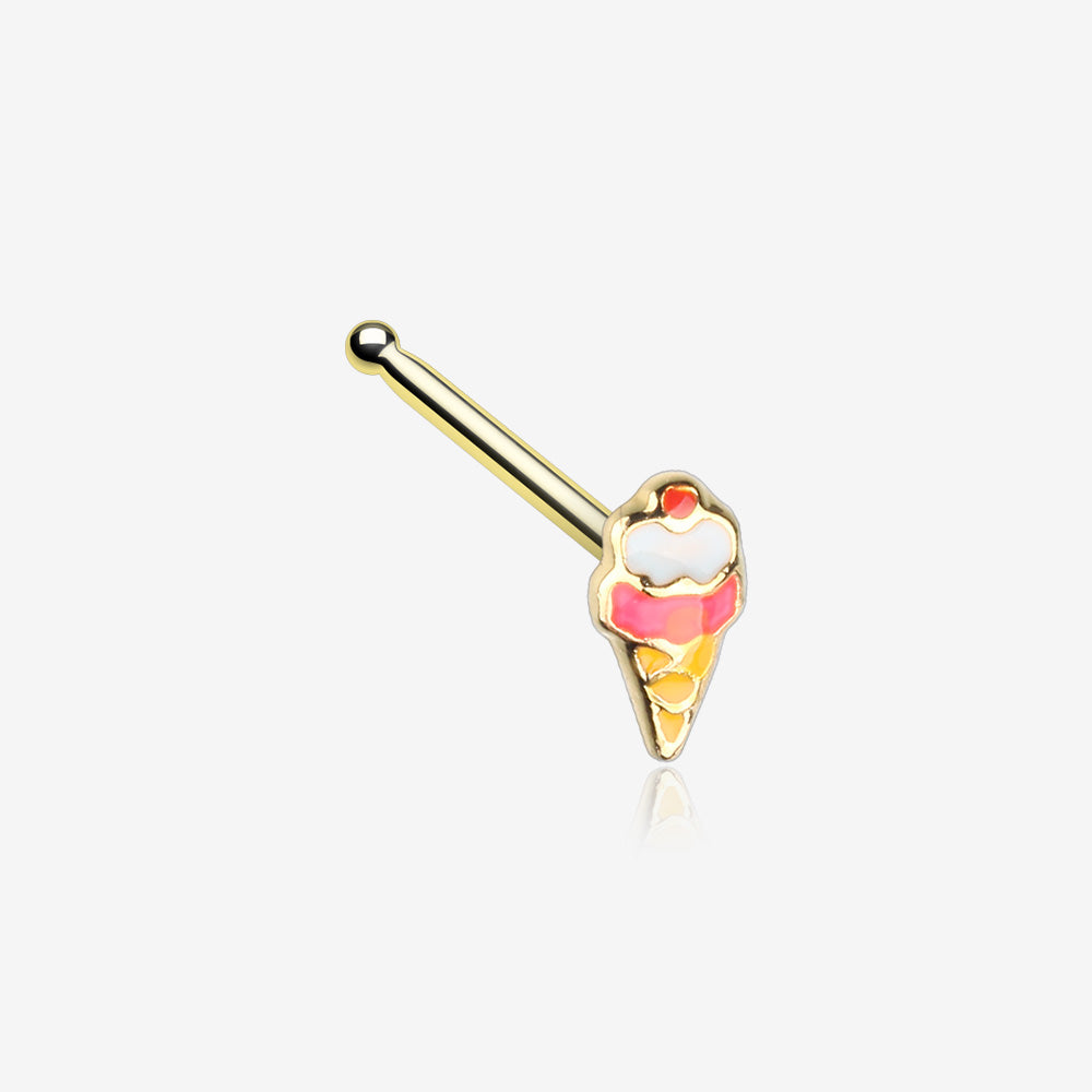 Golden Sweet Jubilee Ice Cream Cone Nose Stud Ring-Pink
