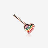 Rose Gold Rainbow Pride Heart Nose Stud Ring
