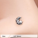 Detail View 2 of Dainty Crescent Moon & Stars Nose Stud Ring-Steel