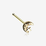 Golden Dainty Crescent Moon & Stars Nose Stud Ring-Gold