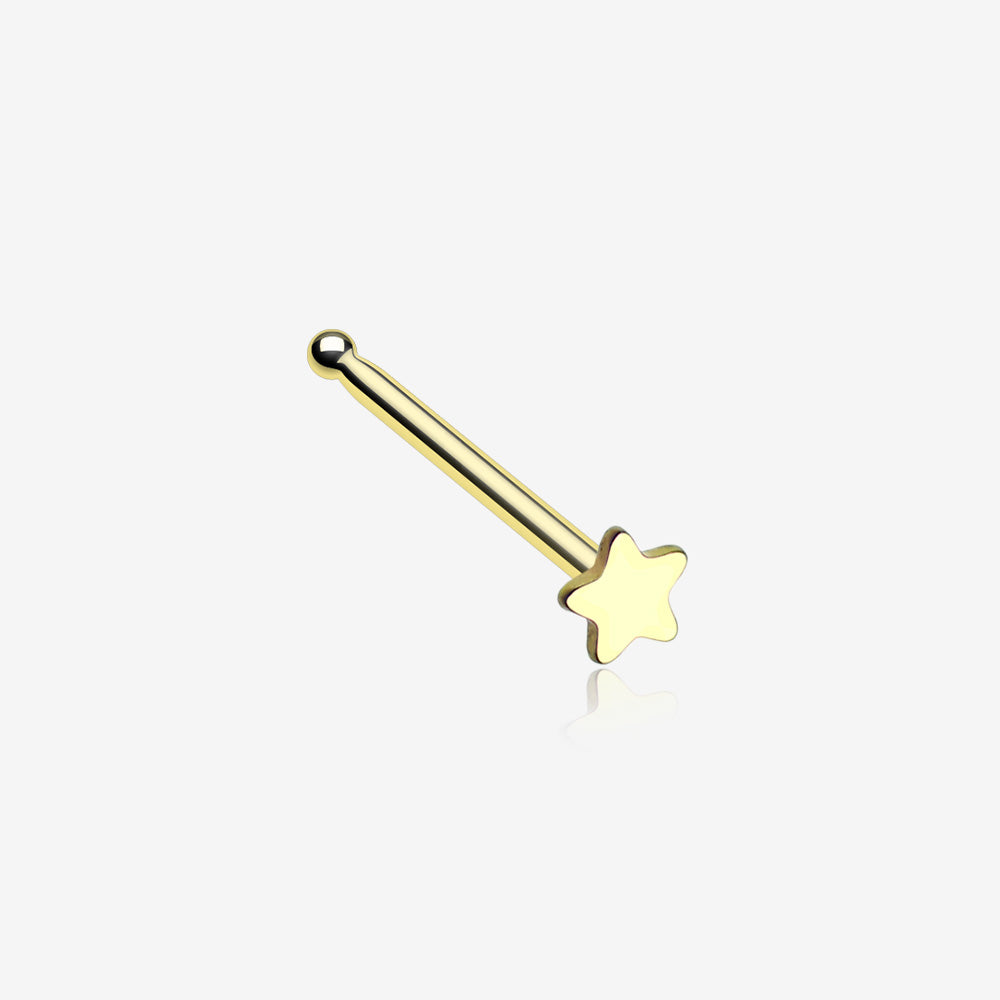 Golden Steel Star Nose Stud Ring-Gold