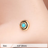 Detail View 2 of Golden Tribal Circle Turquoise Nose Stud Ring-Turquoise