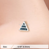 Detail View 2 of Triple Black Stripe Triangle Nose Stud Ring-Steel