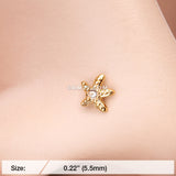 Detail View 2 of Golden Starfish Sparkle Nose Stud Ring-Clear Gem