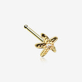 Golden Starfish Sparkle Nose Stud Ring-Clear Gem
