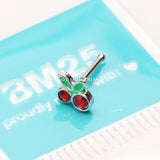 Detail View 2 of Juicy Cute Cherry Sparkles Nose Stud Ring-Red/Green