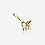 Golden Aqua Butterfly Sparkle Nose Stud Ring