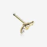 Golden Sparkle Pistol Gun Nose Stud Ring-Clear Gem