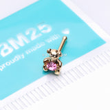 Detail View 2 of Golden Adorable Teddy Bear Sparkle Nose Stud Ring-Pink