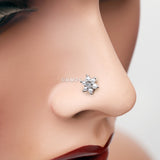 Detail View 1 of Pearlescent Spring Flower Sparkle Nose Stud Ring-Clear Gem/White