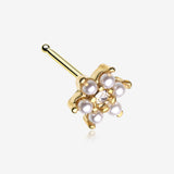 Golden Pearlescent Spring Flower Sparkle Nose Stud Ring-Clear Gem/White