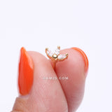 Detail View 3 of Golden Lotus Marquise Flower Sparkle Multi-Gem Nose Stud Ring-Clear Gem