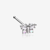 Opalescent Butterfly Sparkle Nose Stud Ring-Clear Gem/White