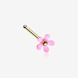 Golden Pink Summer Flower Nose Stud Ring-Pink