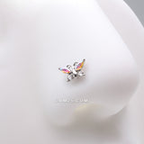 Detail View 1 of Butterfly Aurora Sparkle Nose Stud Ring-Aurora Borealis/Clear Gem