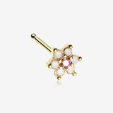 Golden Opalite Rose Spring Flower Sparkle Nose Stud Ring-Pink/White