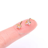 Detail View 2 of Golden Dainty Butterfly Rose Sparkle Multi-Gem Nose Stud Ring-Pink/Clear Gem