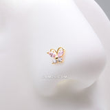Detail View 1 of Golden Dainty Butterfly Rose Sparkle Multi-Gem Nose Stud Ring-Pink/Clear Gem