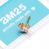 Detail View 3 of Golden Dainty Butterfly Rose Sparkle Multi-Gem Nose Stud Ring-Pink/Clear Gem