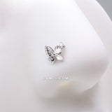 Detail View 1 of Marquise Layered Butterfly Sparkle Nose Stud Ring-Clear Gem
