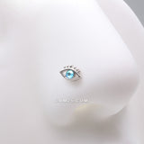Detail View 1 of All Seeing Eye Sparkle Nose Stud Ring-Aqua/Aurora Borealis