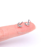 Detail View 2 of Lacey Crescent Moon Sparkle Nose Stud Ring-Clear Gem