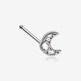 Lacey Crescent Moon Sparkle Nose Stud Ring-Clear Gem