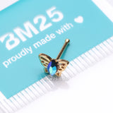 Detail View 3 of Golden Butterfly Elegance Marquise Sparkle Nose Stud Ring-Black/Aurora Borealis