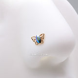 Detail View 1 of Golden Butterfly Elegance Marquise Sparkle Nose Stud Ring-Black/Aurora Borealis