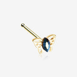 Golden Butterfly Elegance Marquise Sparkle Nose Stud Ring-Black/Aurora Borealis