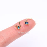 Detail View 2 of Golden Butterfly Elegance Marquise Sparkle Nose Stud Ring-Black/Aurora Borealis