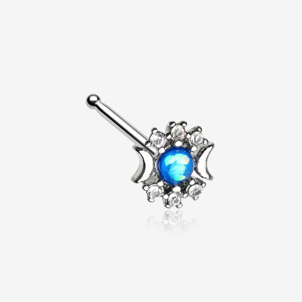 Celestial Opalescent Moon Goddess Sparkle Nose Stud Ring-Blue/Clear Gem